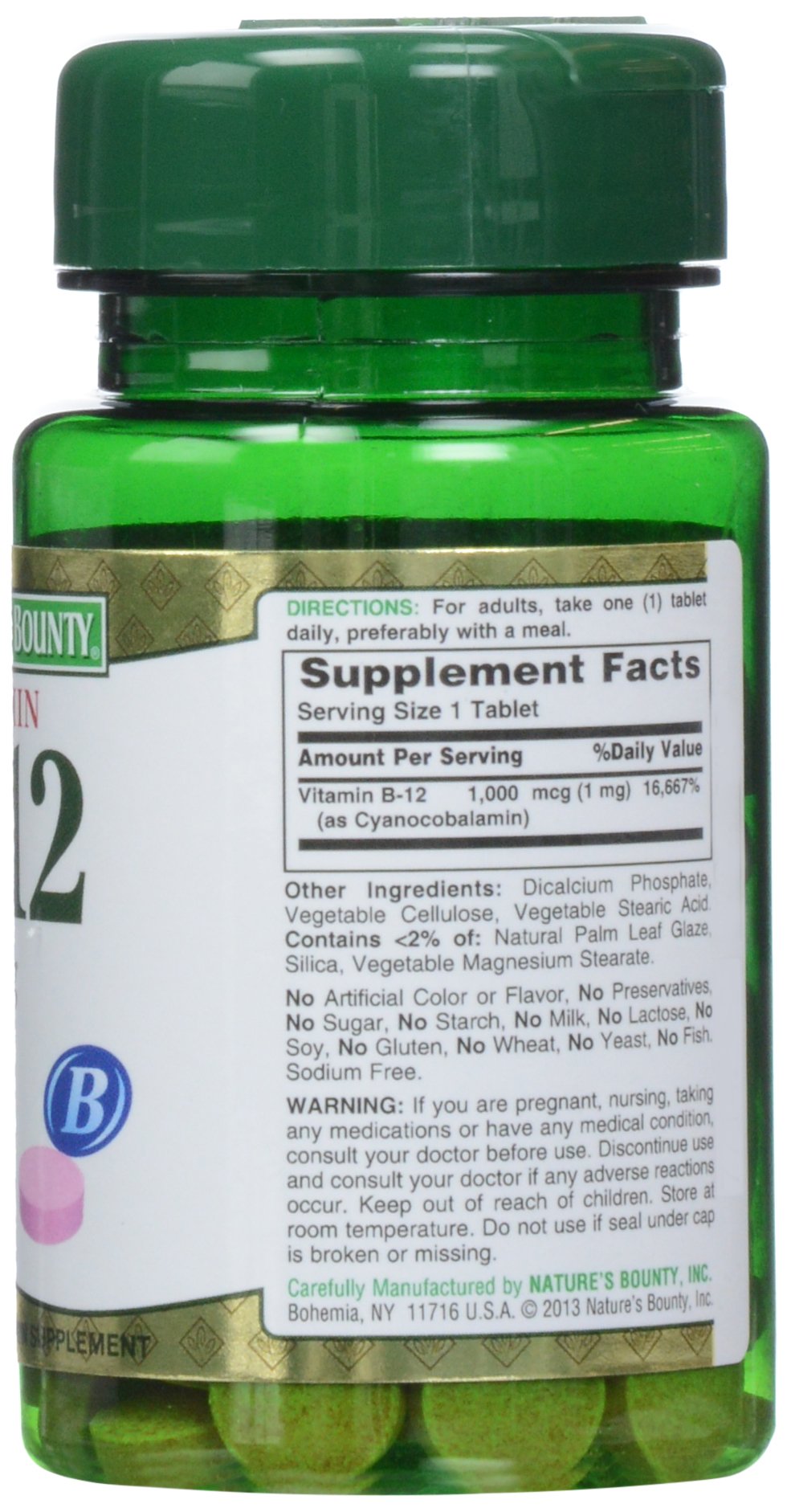 Nature's Bounty B-12 1000 mcg tablets vegetarian-friendly formula