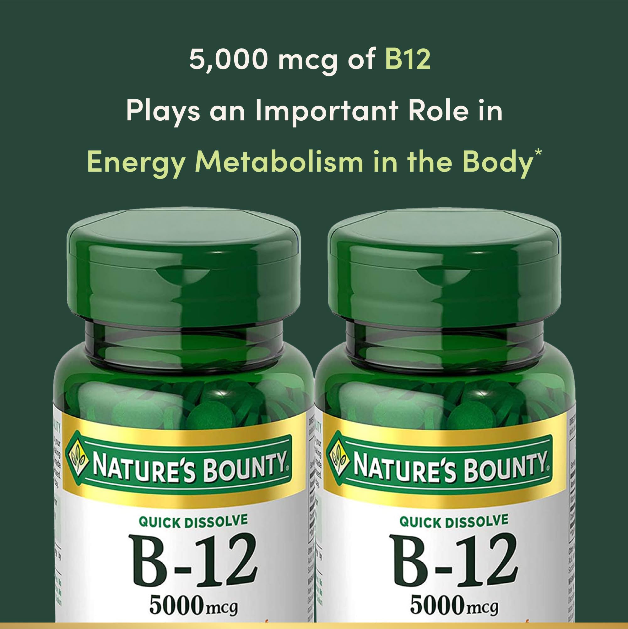 Nature's Bounty B12 5000 mcg cherry-flavored tablet close-up.