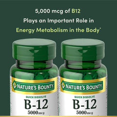 Nature's Bounty B12 5000 mcg cherry-flavored tablet close-up.