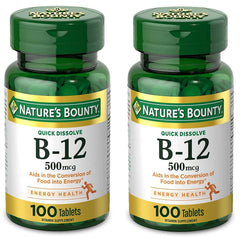 Nature's Bounty B12 500mcg tablets pack of 2, front view for daily energy support.