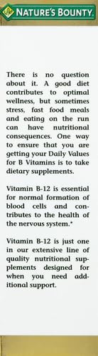 Nature's Bounty B12 bottle packaging highlighting easy daily use