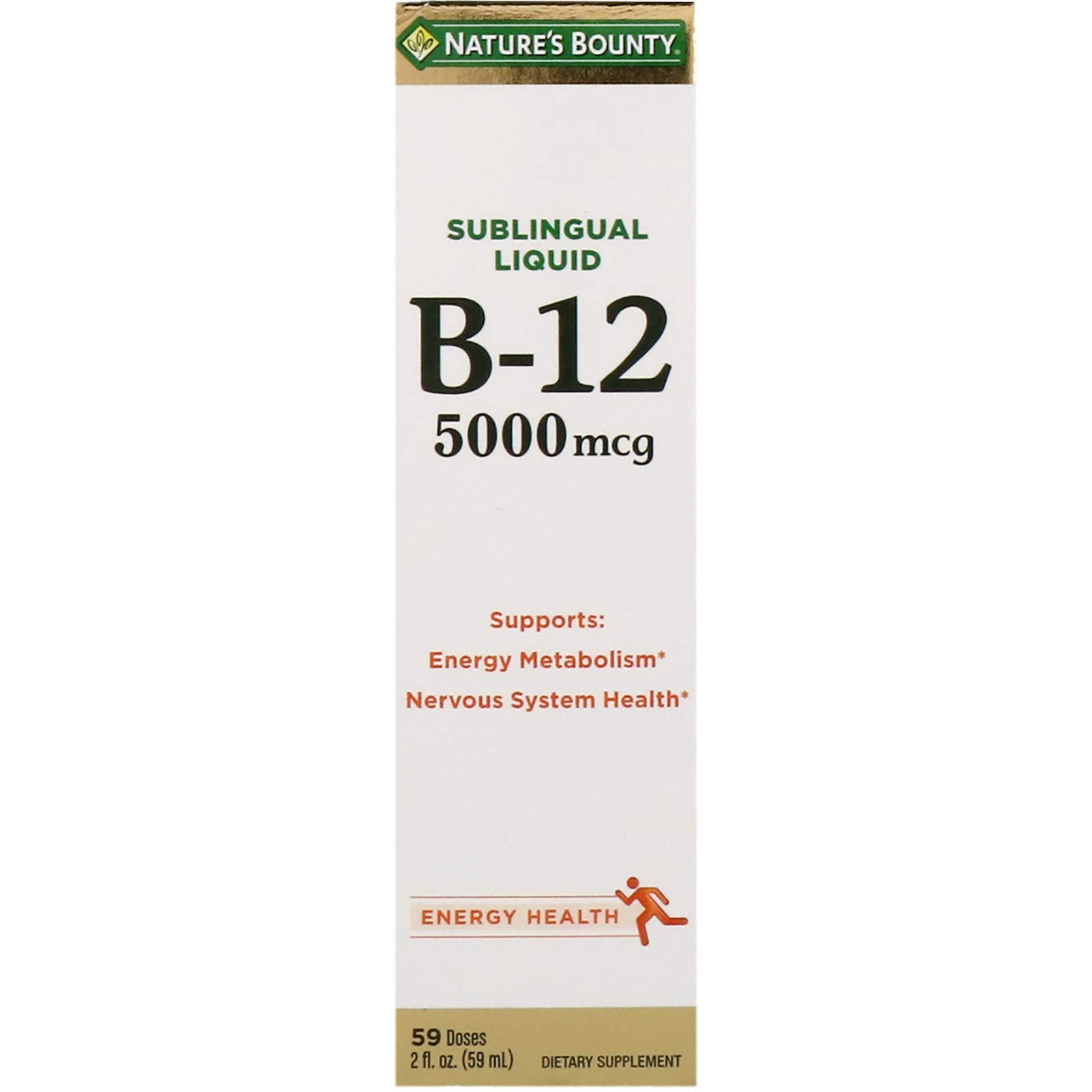 Nature's Bounty B-12 bottle pour showing easy-to-swallow tablets for daily energy support