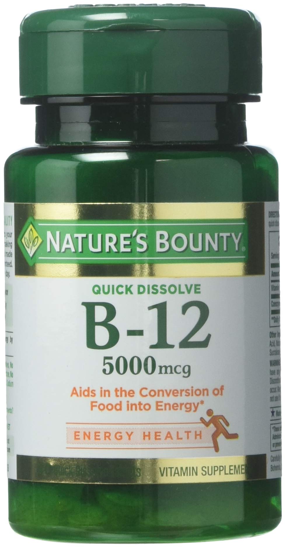 Nature's Bounty B-12 quick-dissolve tablets hero image showing fast dissolving action