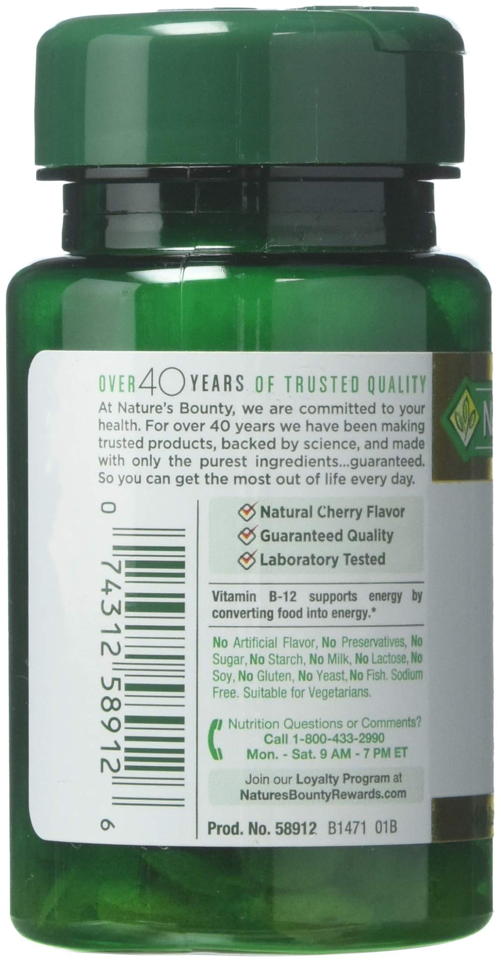 Nature's Bounty B-12 quick-dissolve tablets under tongue for easy use