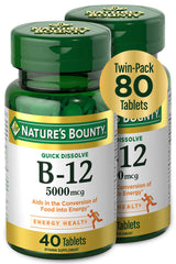 Nature's Bounty B12 quick dissolve tablet under tongue for fast absorption.