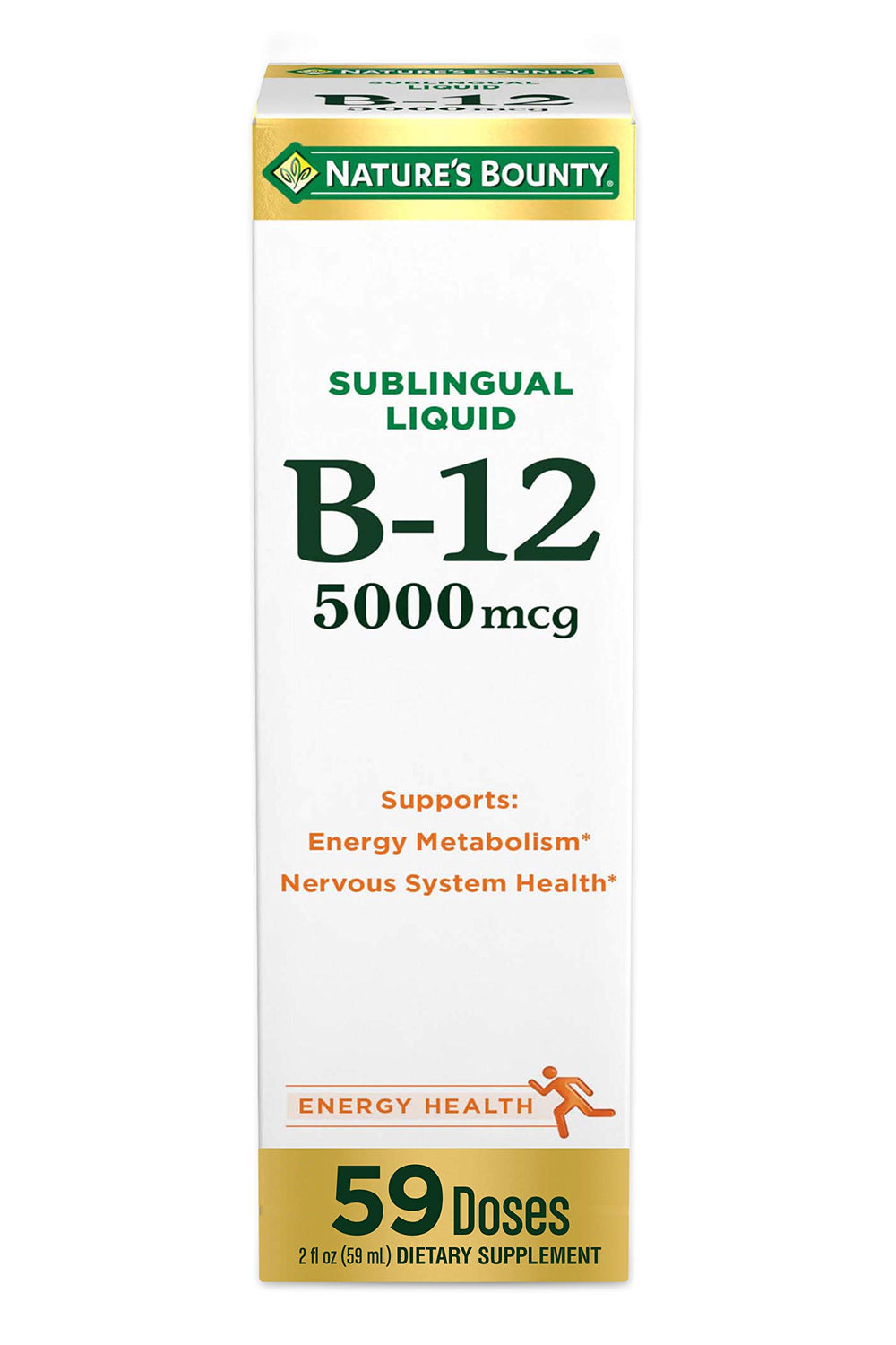Nature's Bounty B12 sublingual liquid bottle with berry flavor for daily energy support