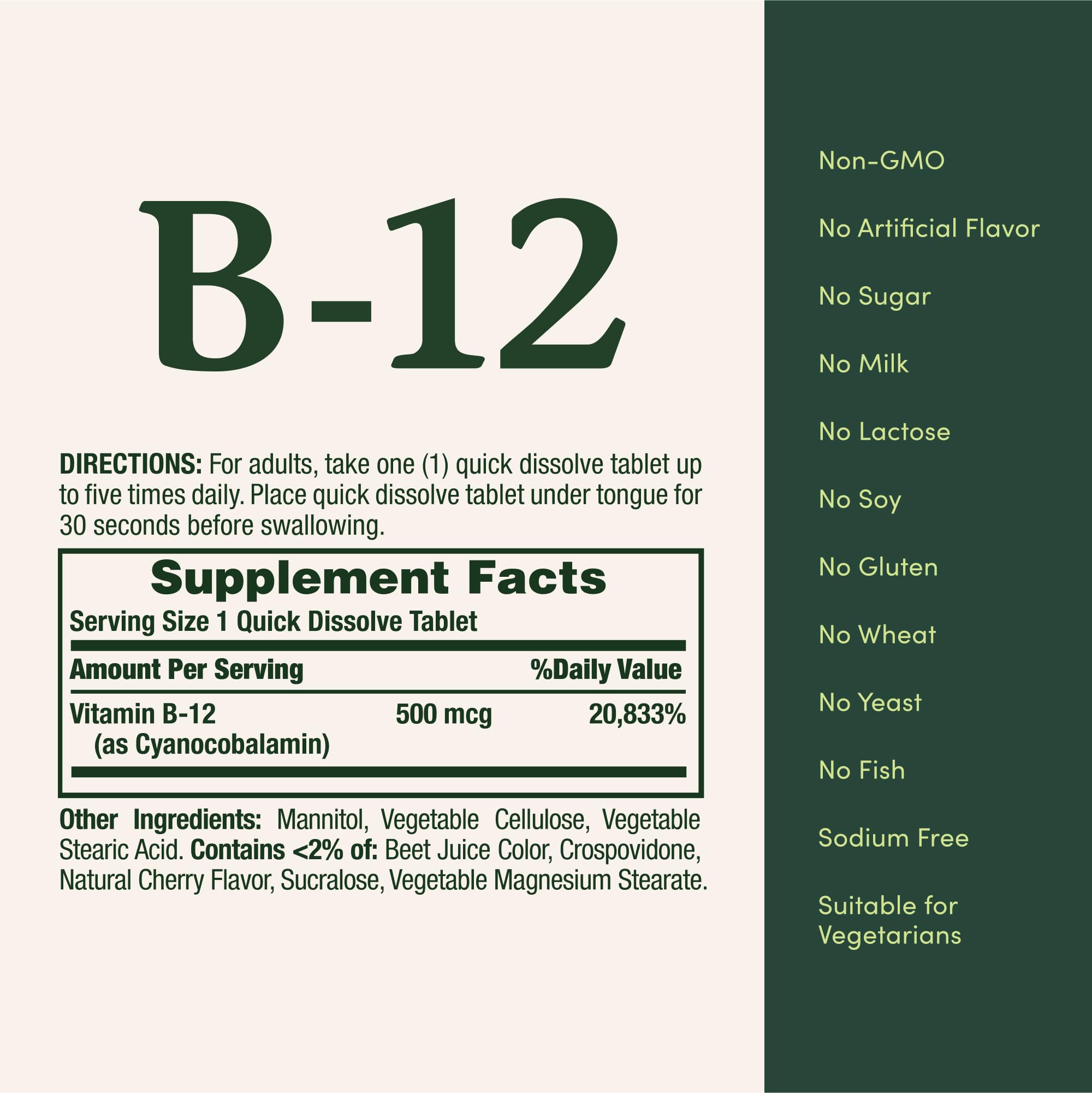 Nature's Bounty B12 vegetarian formula packaging highlights vegetarian-friendly choice.