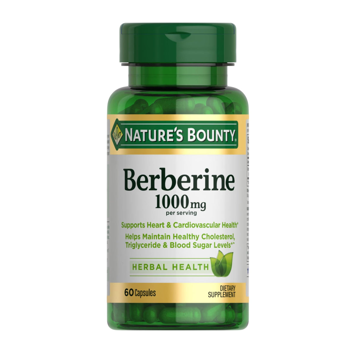 Nature's Bounty Berberine 1000mg capsules bottle may support heart health