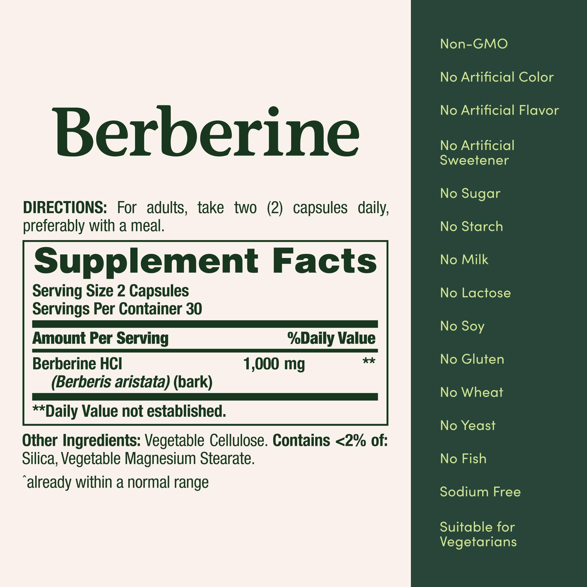 Nature's Bounty Berberine 1000mg capsules packaging for a 60-count supply