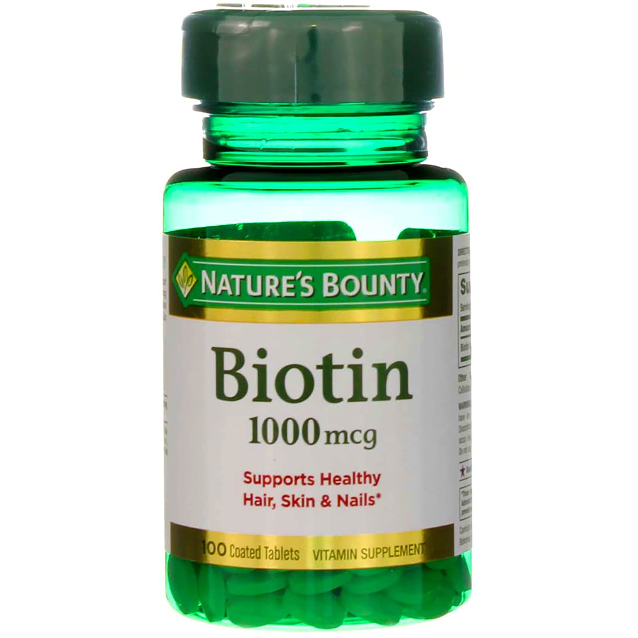 Nature's Bounty Biotin 1000 mcg tablet for daily use with meals.