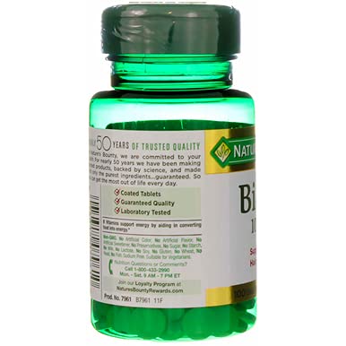 Single Nature's Bounty Biotin 1000 mcg pill shown for metabolic support.