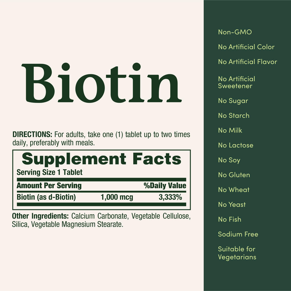 Nature's Bounty Biotin 1000 mcg tablets texture and shape close-up