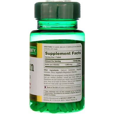 Nature's Bounty Biotin 1000 mcg ingredients list on bottle