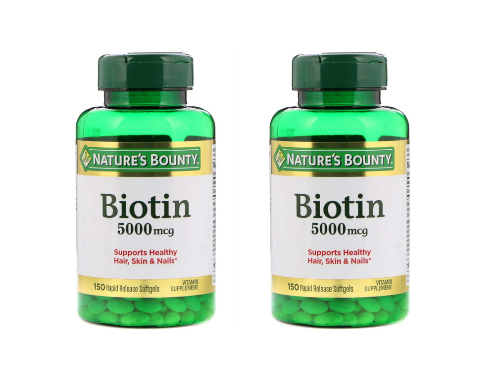 Nature's Bounty Biotin 5000 mcg bottle front view supports energy metabolism.
