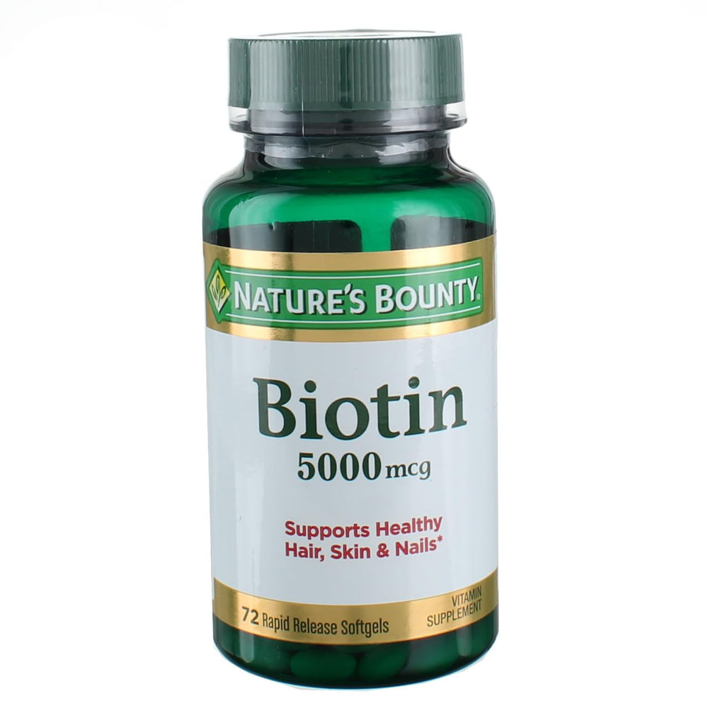 Nature's Bounty Biotin 5000mcg bottle front view for daily wellness support