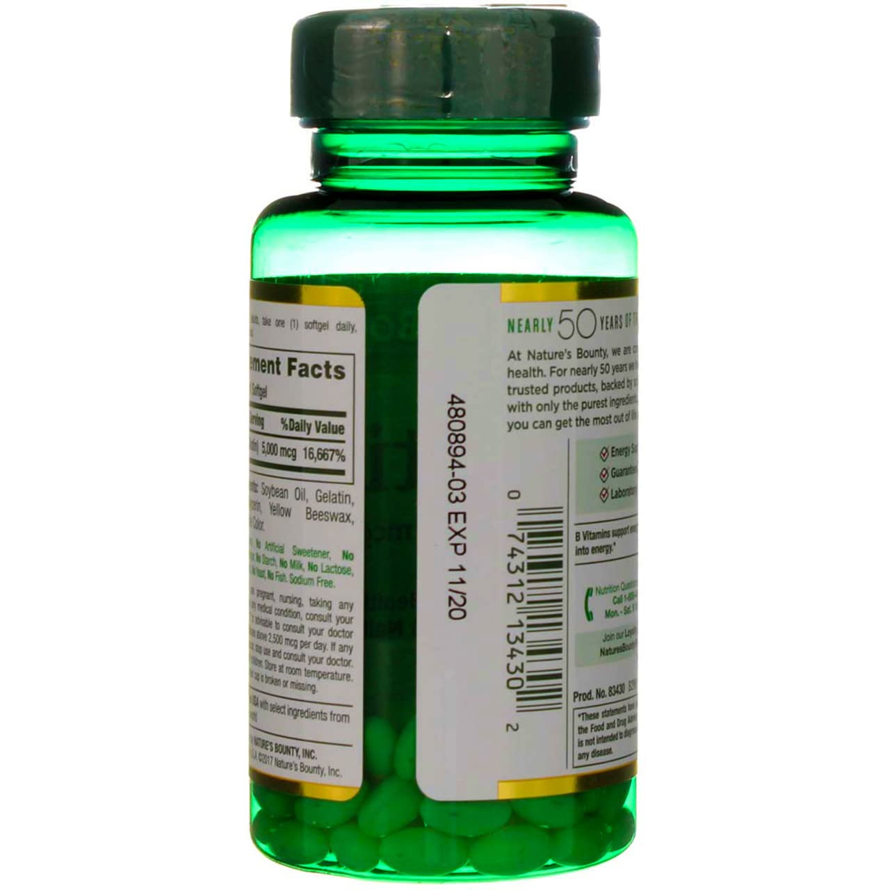 Nature's Bounty Biotin 5000mcg daily-use bottle in hand