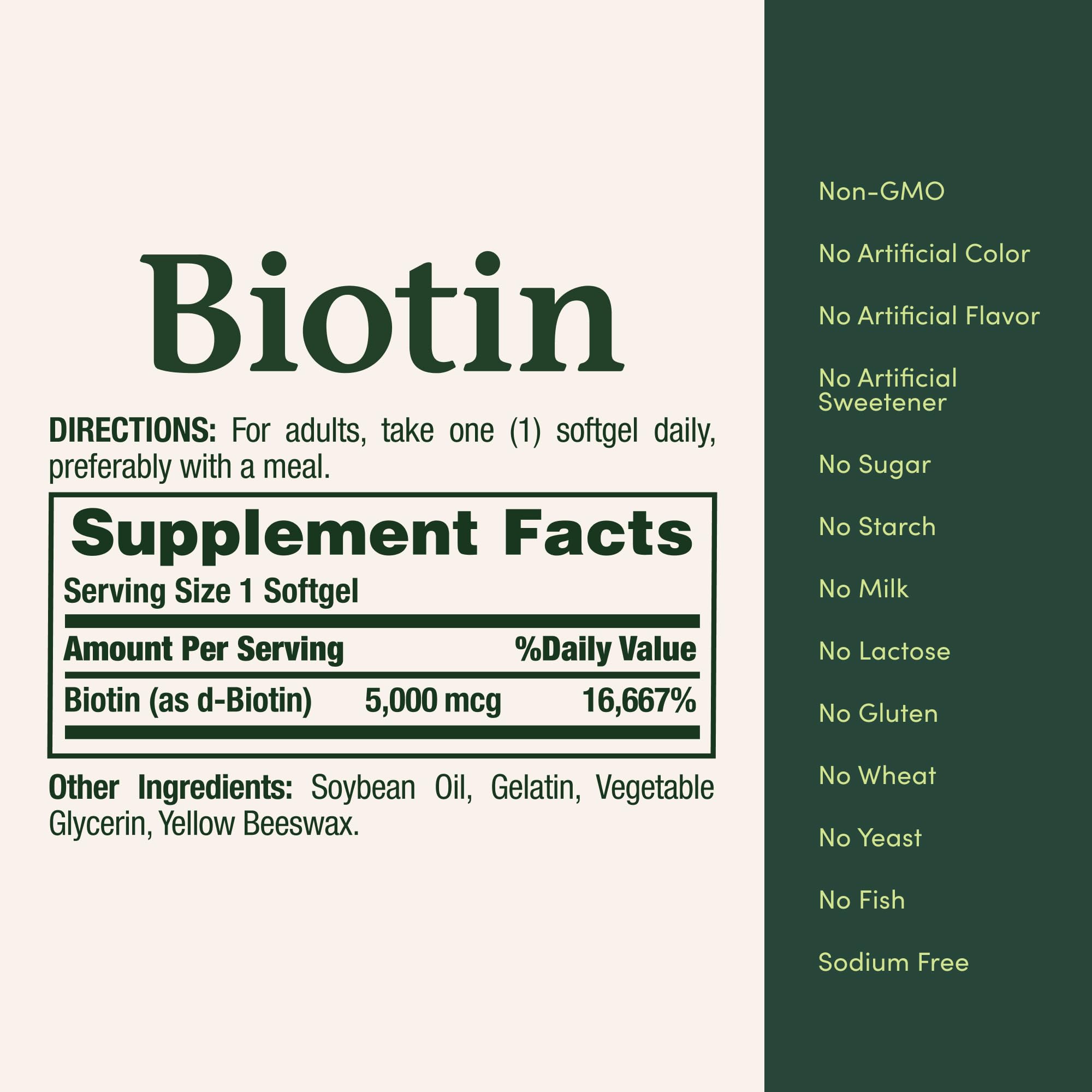 Nature's Bounty Biotin purity focus highlights non-GMO, sugar-free formula