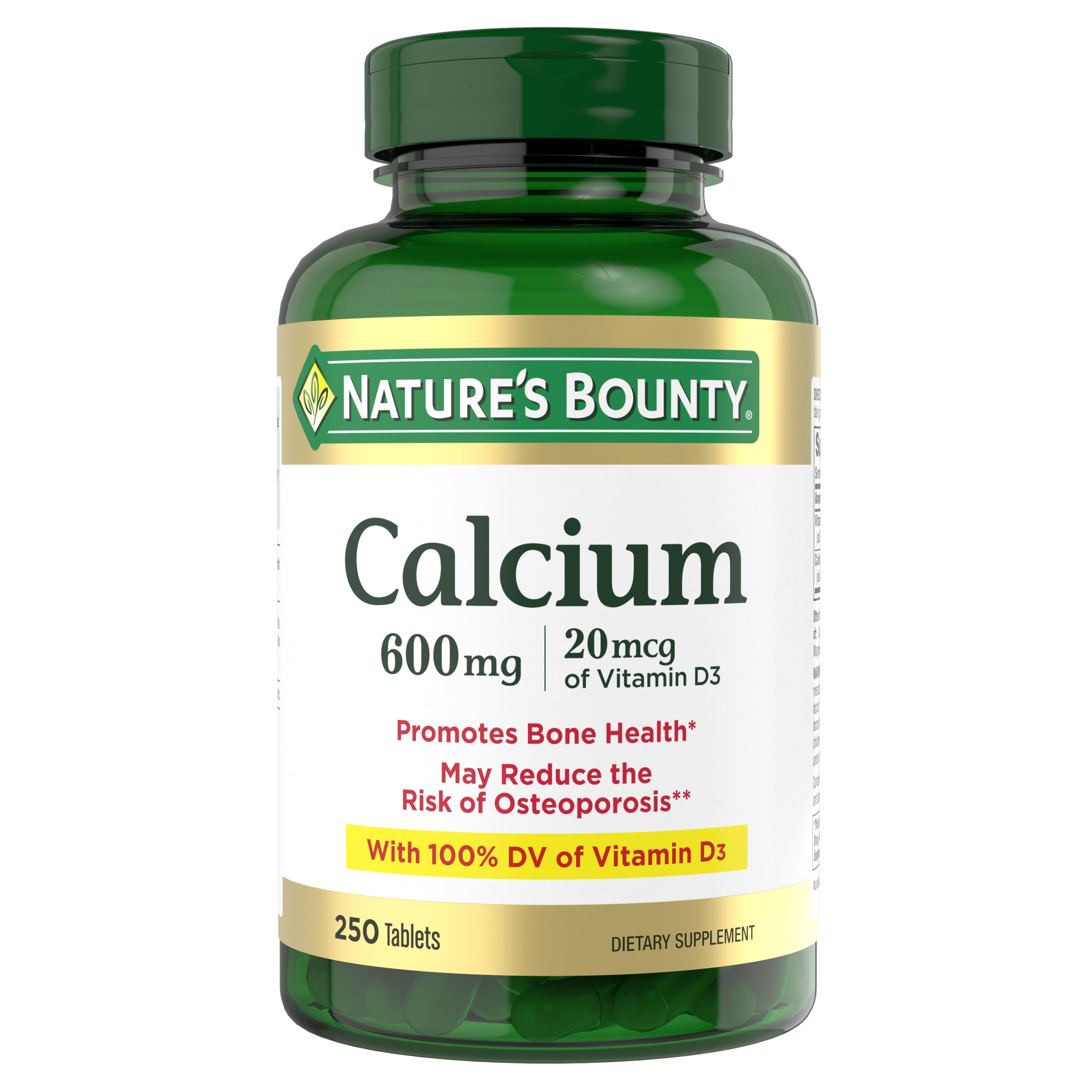 Nature's Bounty Calcium D3 bottle front view highlighting bone support