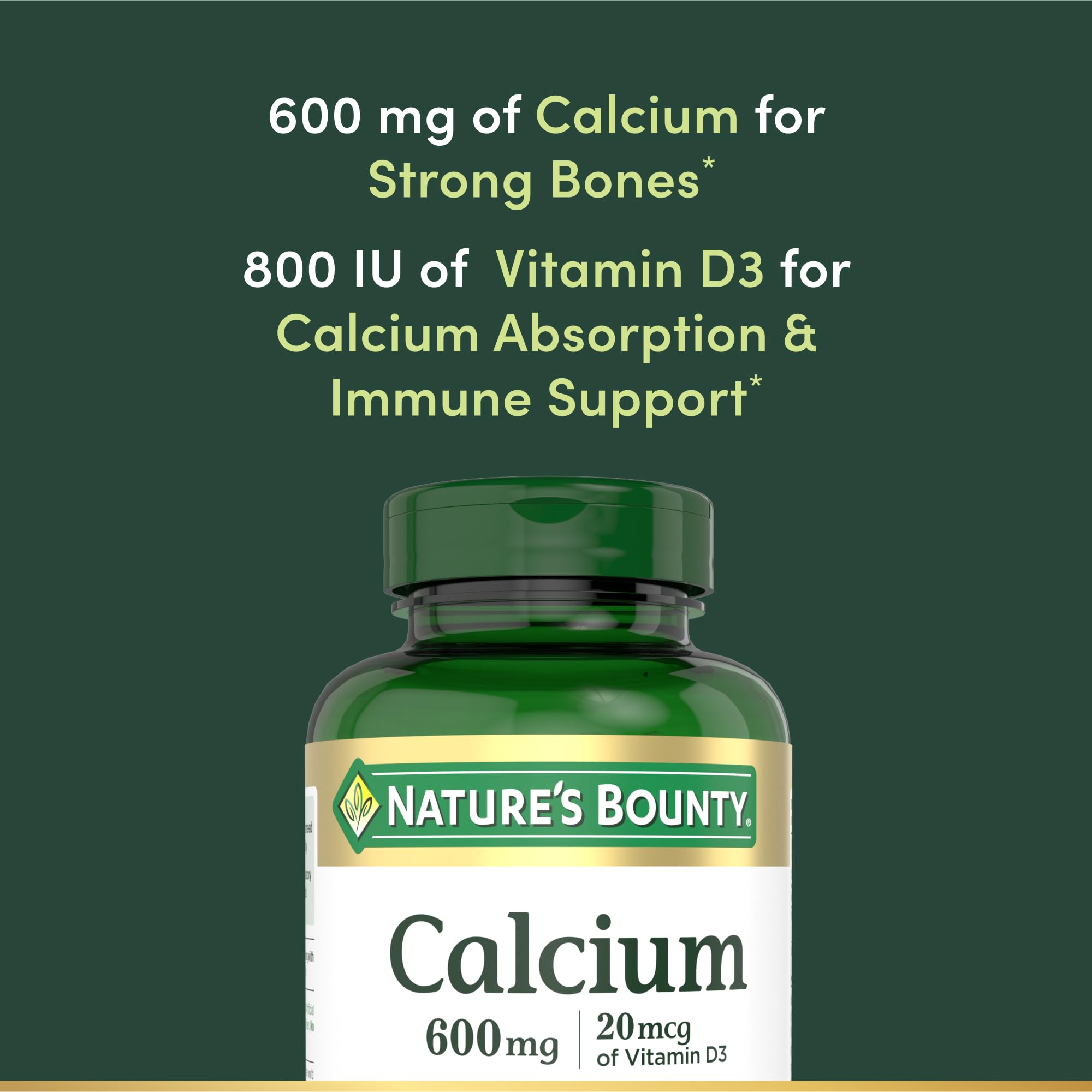Nature's Bounty Calcium D3 bottle side label emphasizing vitamin D absorption support
