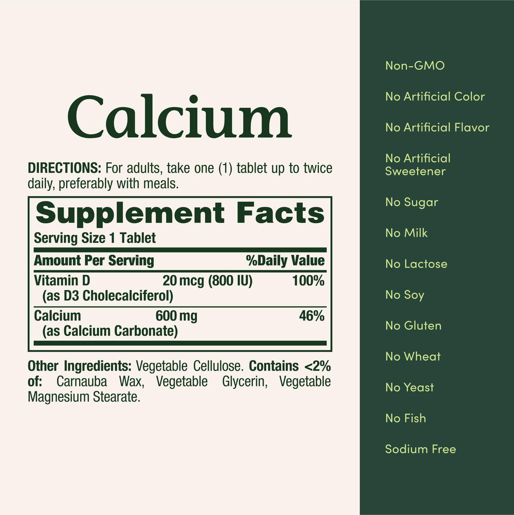 Nature's Bounty calcium-d3 dosing chart image highlights recommended daily intake