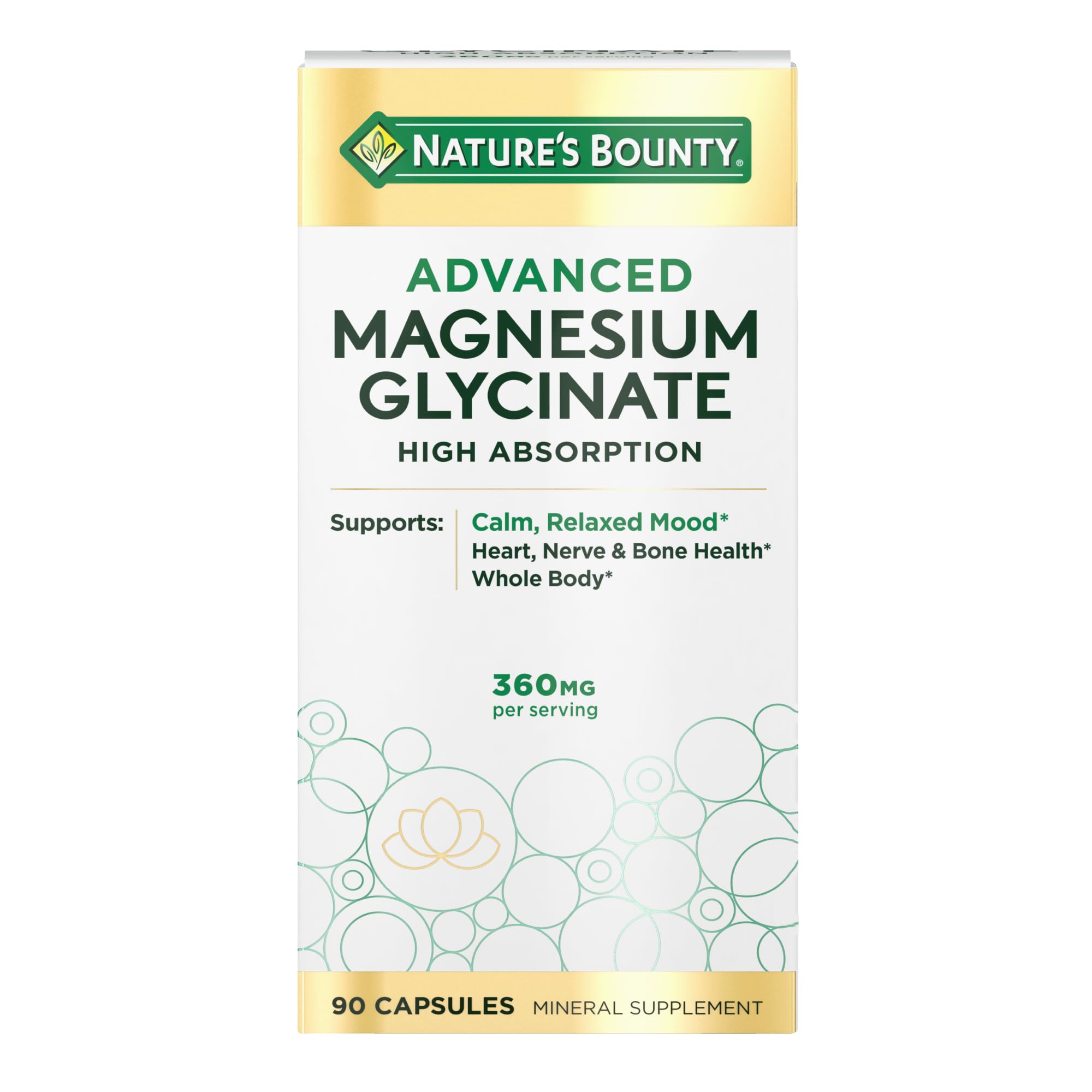 Nature's Bounty Calm Magnesium Glycinate bottle supports daily mood balance.
