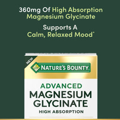 Nature's Bounty Calm Magnesium Glycinate label shows 360 mg magnesium per serving.