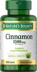 Nature's Bounty Cinnamon Capsules – Supports Sugar Metabolism & Heart Health | 1500 mg, 100 Capsules