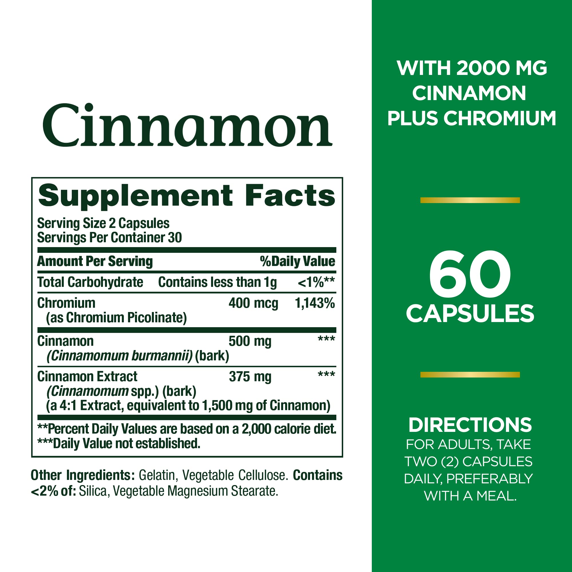 Nature's Bounty Cinnamon 2000mg Plus Chromium capsules ready for daily use