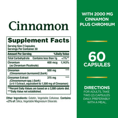Nature's Bounty Cinnamon 2000mg Plus Chromium capsules ready for daily use