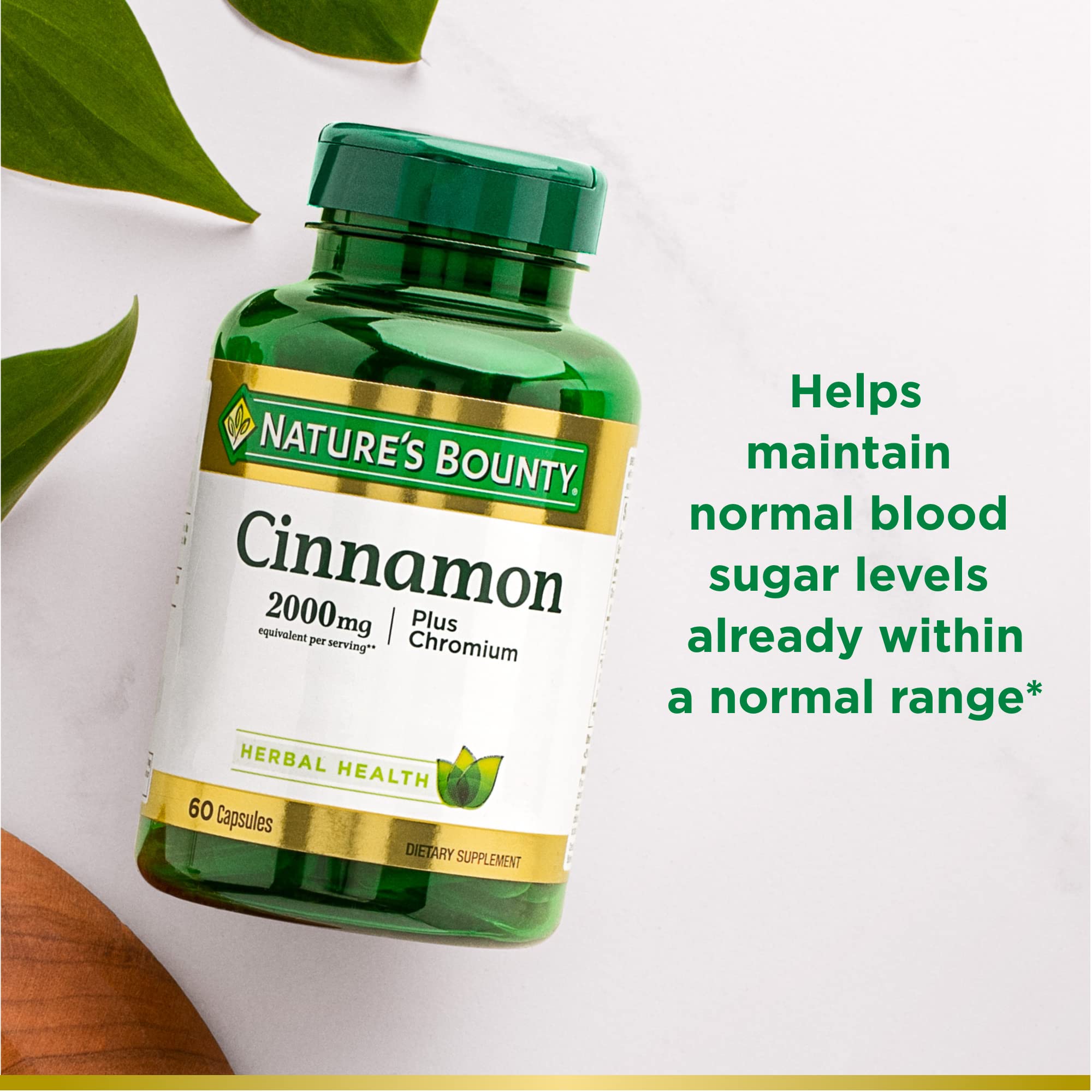 Nature's Bounty Cinnamon 2000mg Plus Chromium packaging and label highlights
