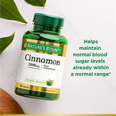 Nature's Bounty Cinnamon 2000mg Plus Chromium packaging and label highlights