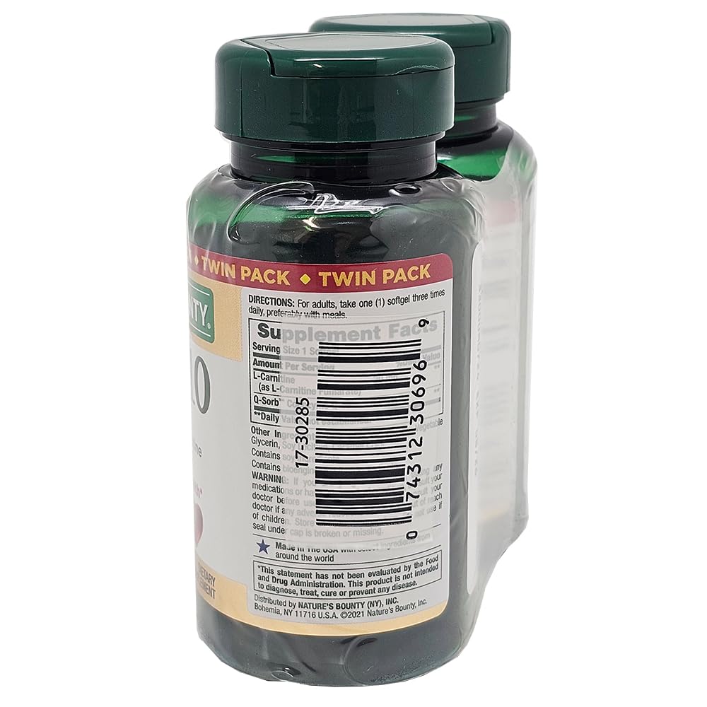 Nature's Bounty CoQ10 100mg twin pack side-by-side bottles for convenient daily use