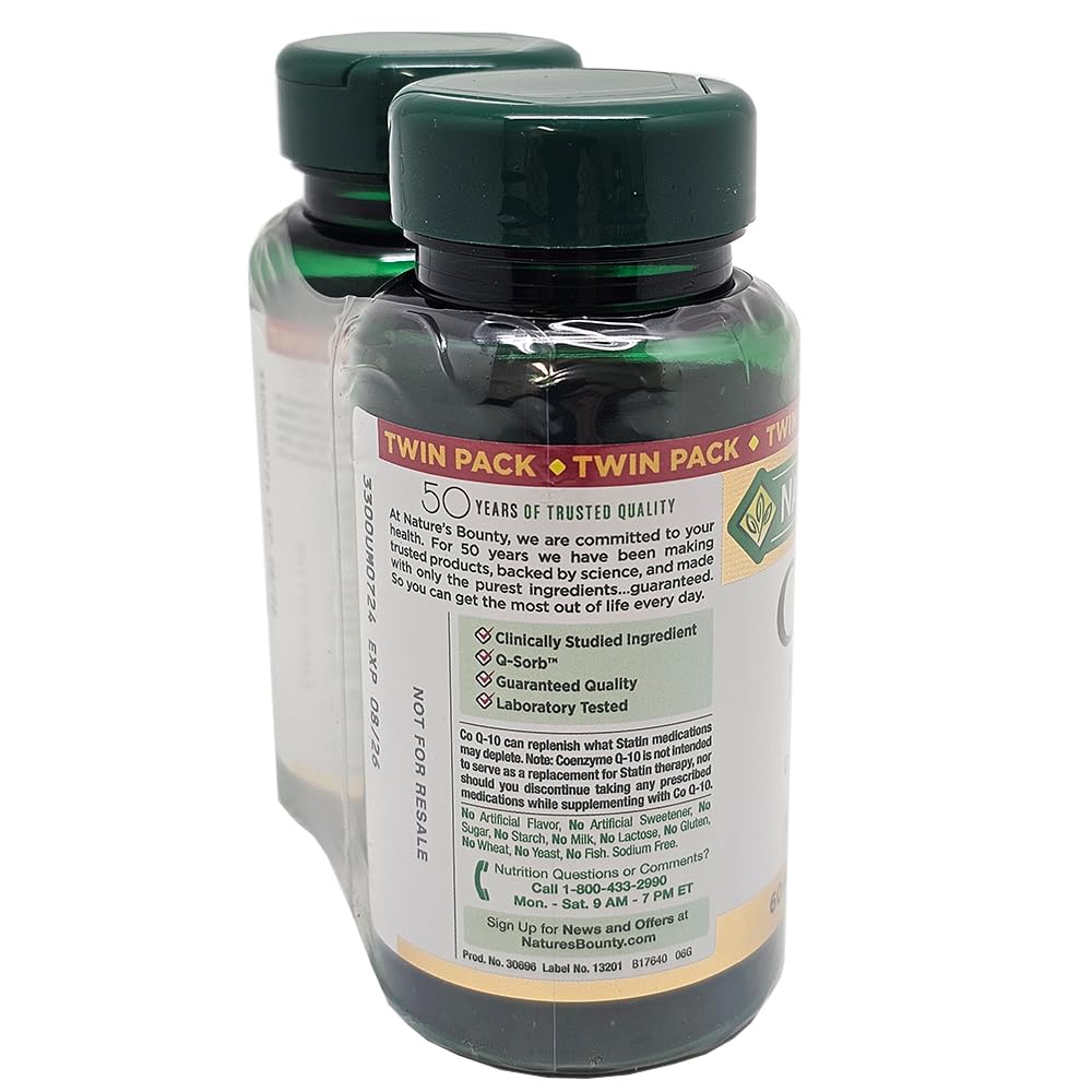 Nature's Bounty CoQ10 100mg capsules closeup highlighting easy supplement routine