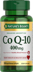 Nature's Bounty CoQ10 cardio softgel bottle with 400 mg energy support.