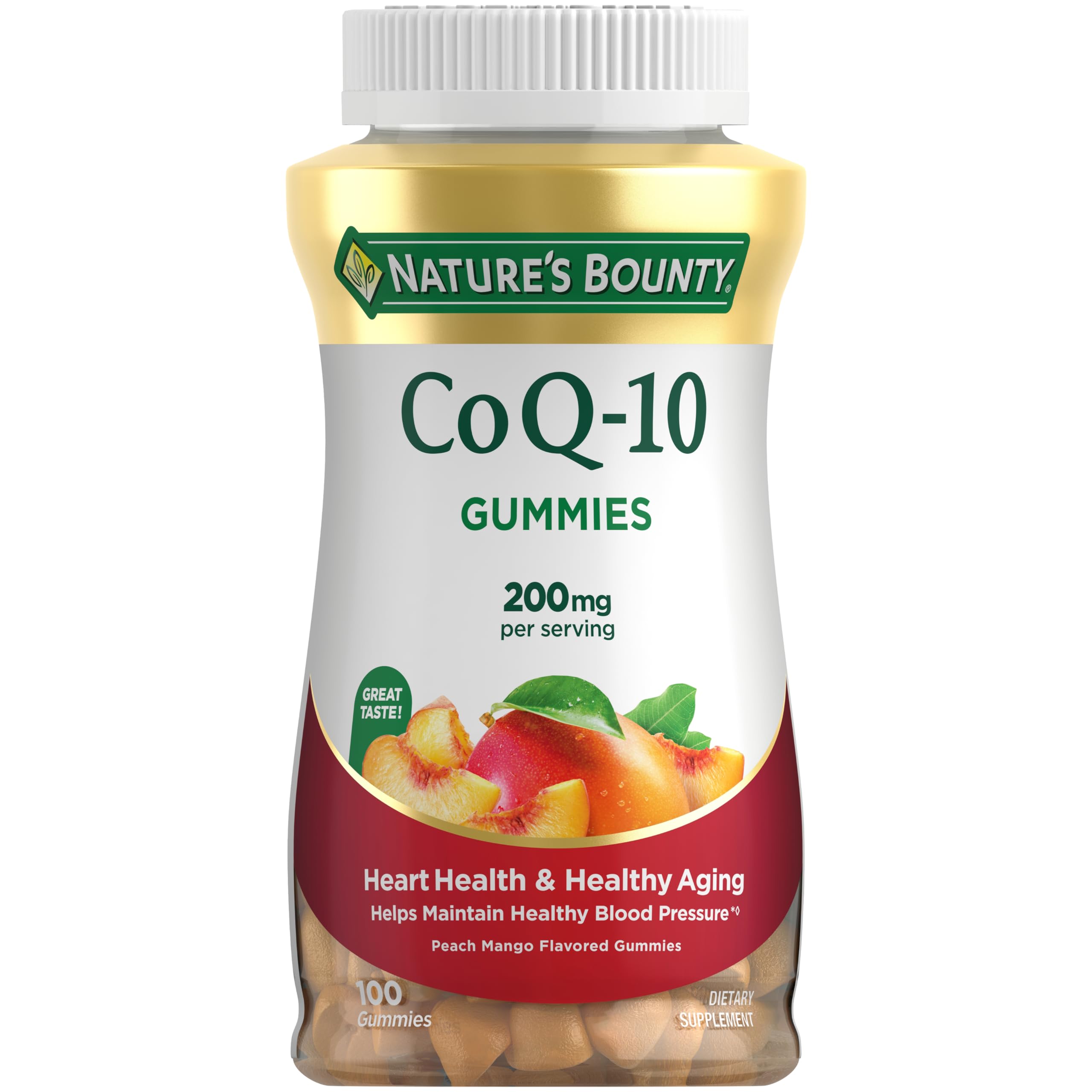 Nature's Bounty CoQ10 Gummies bottle close-up for convenient heart health support.