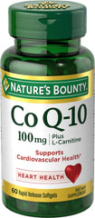 Nature's Bounty CoQ10 plus L-Carnitine bottle front showing heart health support
