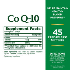 Nature's Bounty CoQ10 outer packaging showing 45-count supply for heart support.