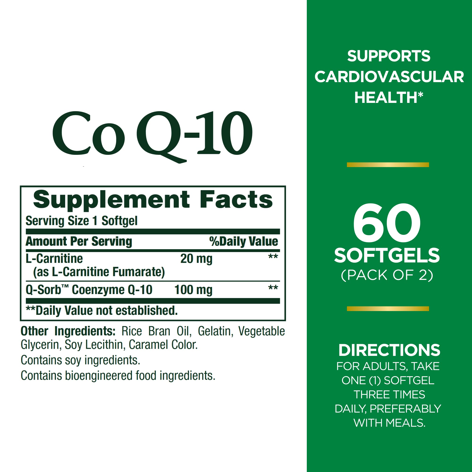 Nature's Bounty CoQ-10 Plus L-Carnitine bottle side view