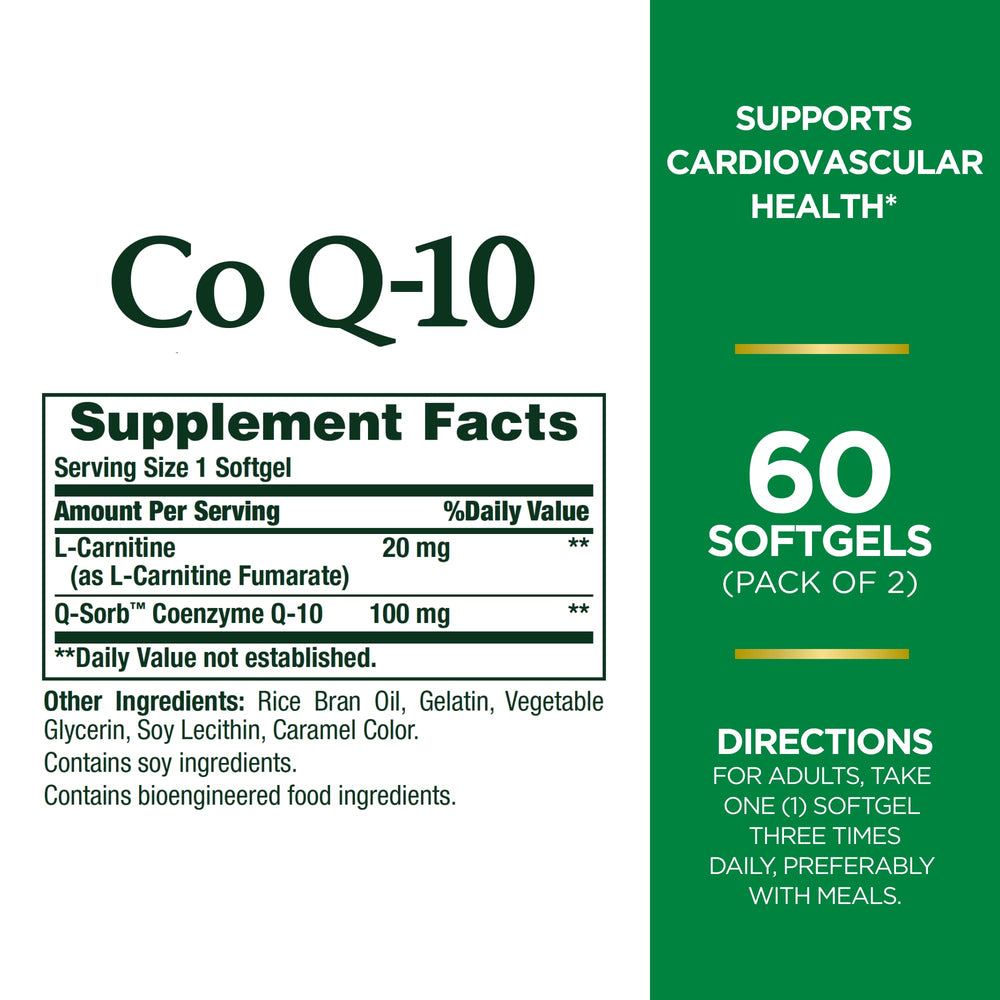 Nature's Bounty CoQ-10 Plus L-Carnitine bottle side view