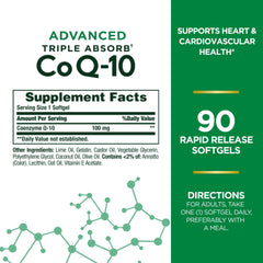 Nature's Bounty Co Q-10 rapid-release softgels highlight quick energy support.