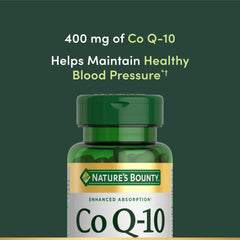 Nature's Bounty CoQ10 softgel bottle label close-up showing 400 mg.