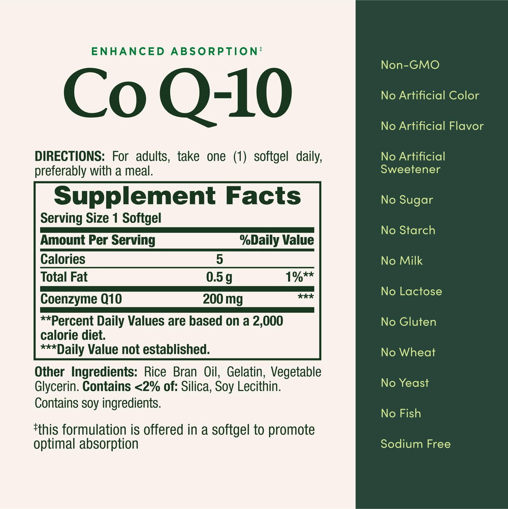 Nature’s Bounty CoQ10 softgel capsules in bottle for smooth ingestion.