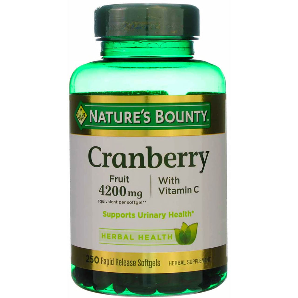Non-GMO and clean-label emphasis on the Nature's Bounty cranberry product.