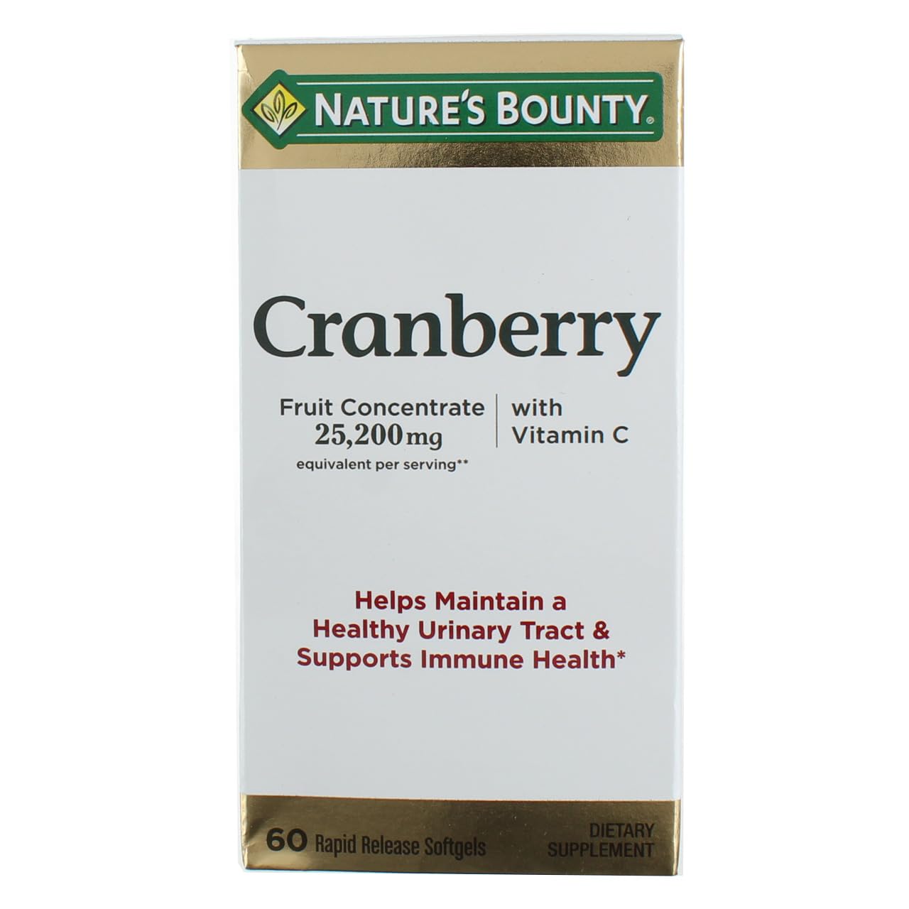 Nature's Bounty Cranberry softgels — pack front view, convenient two-pack for urinary health support.