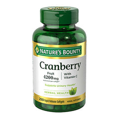 Close-up of cranberry softgels highlighting easy-to-swallow capsules.