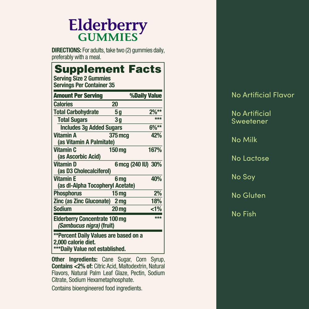 Nature's Bounty Elderberry Gummies packaging displayed on shelf.