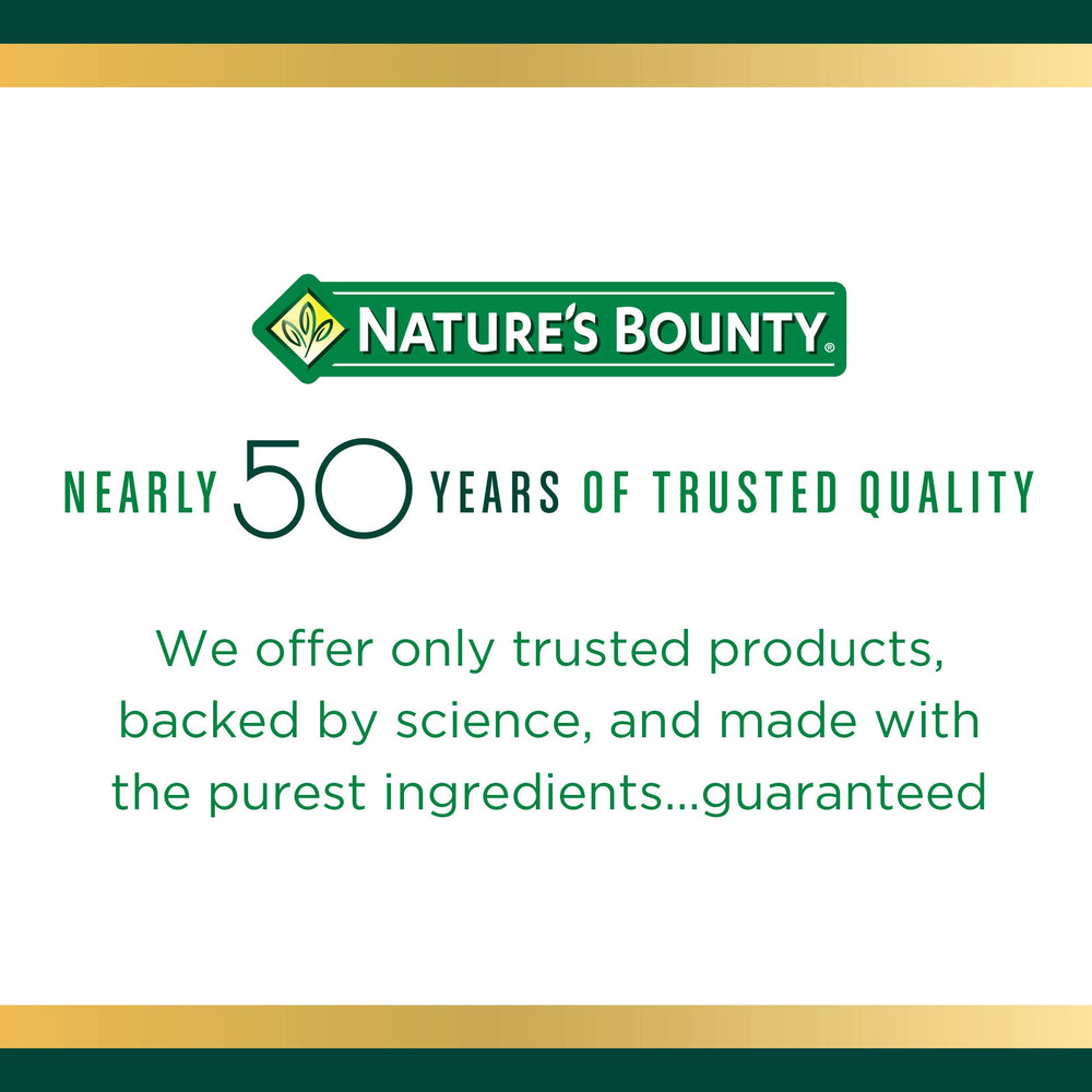 Close-up of Nature's Bounty label highlighting purified oil and EPA/DHA details.