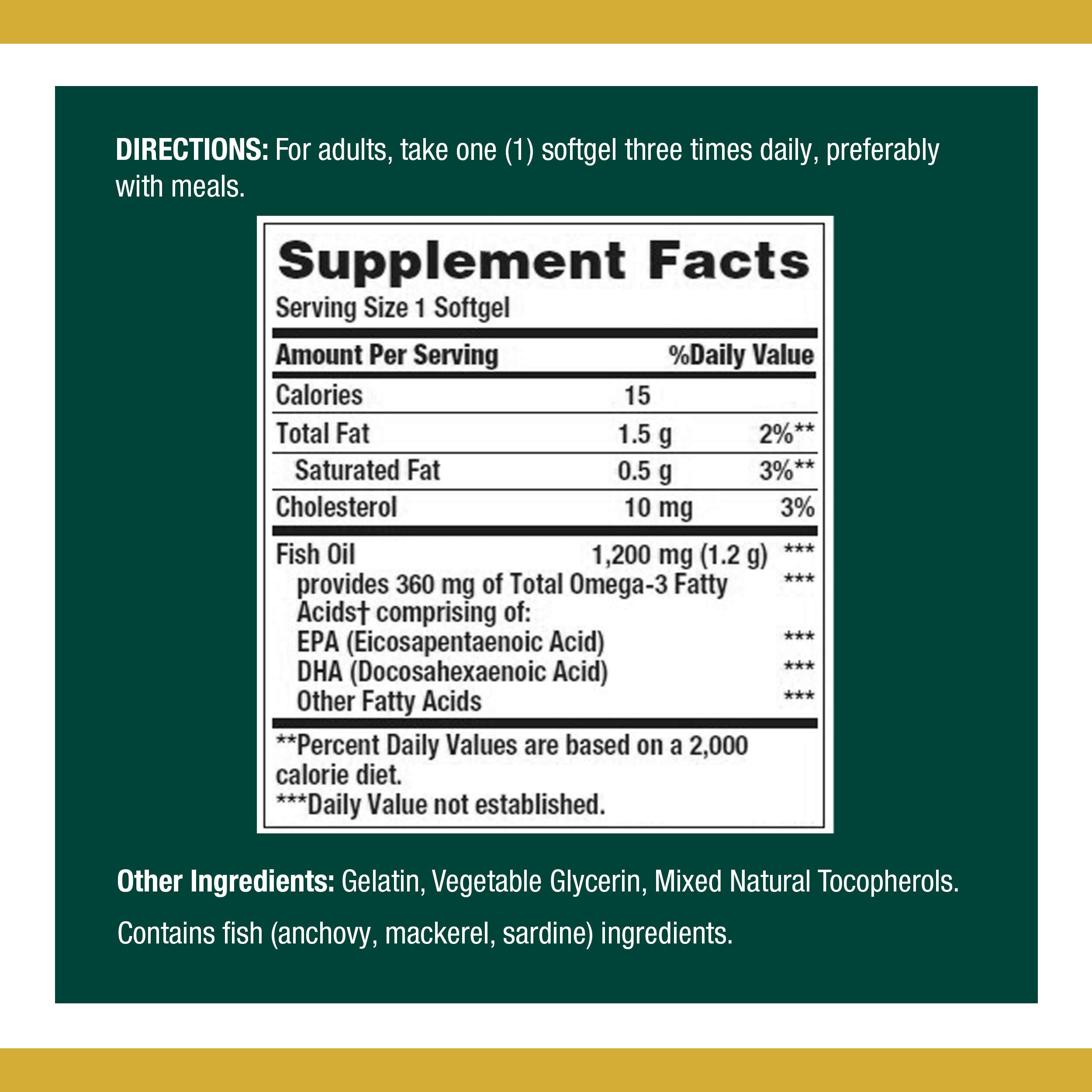 Nature's Bounty Fish Oil softgels on a clean surface for easy daily use.