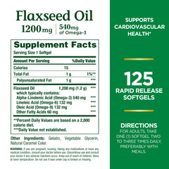 Close-up of the flaxseed oil bottle label highlighting natural cold pressed extraction
