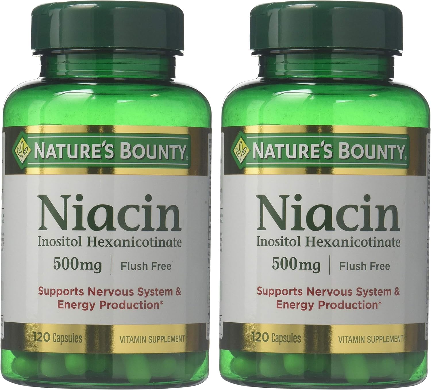 Nature's Bounty flush-free niacin 500 mg bottle back with supplement facts for informed use.